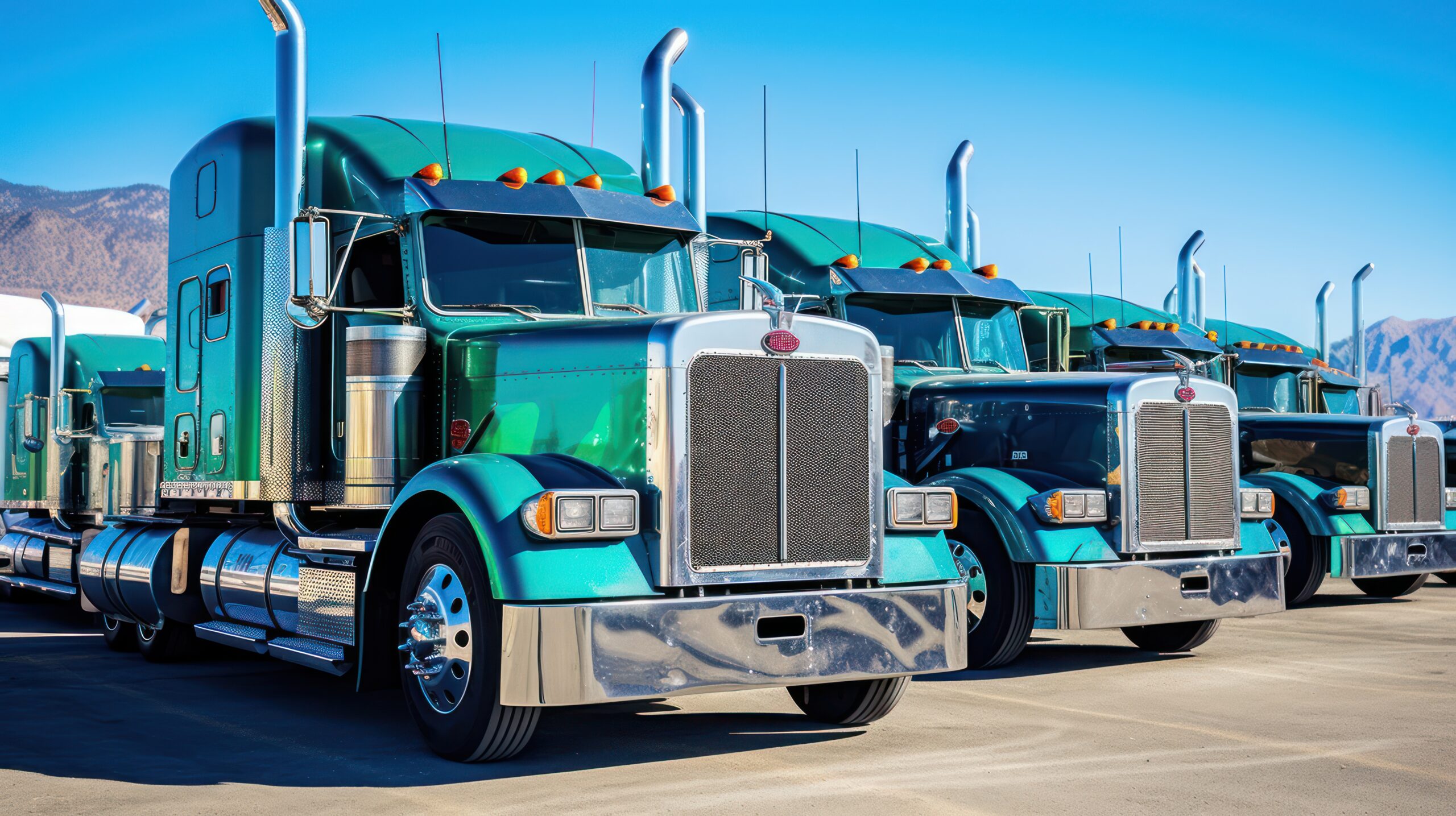 Different type of big truck with blue sky