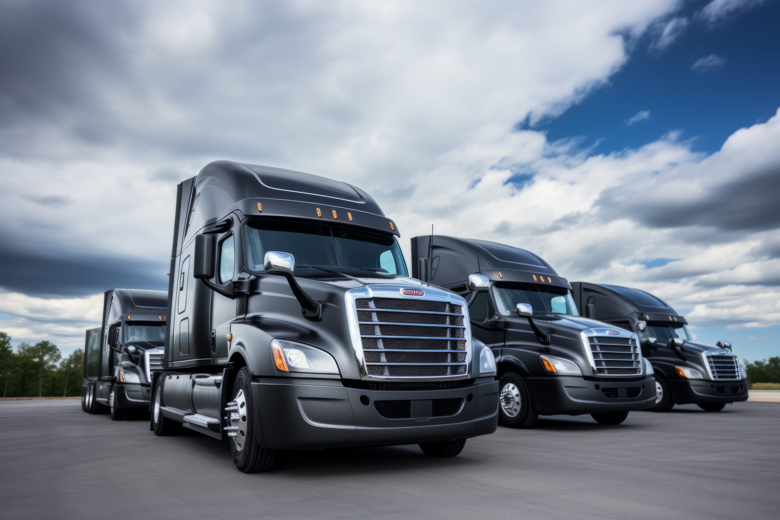 Logistic center cargo trucks transportation shipping lorry delivery freight semi-truck road carrier warehouse storage vehicle load shipment delivery container van fast transport commercial business. High quality photo
