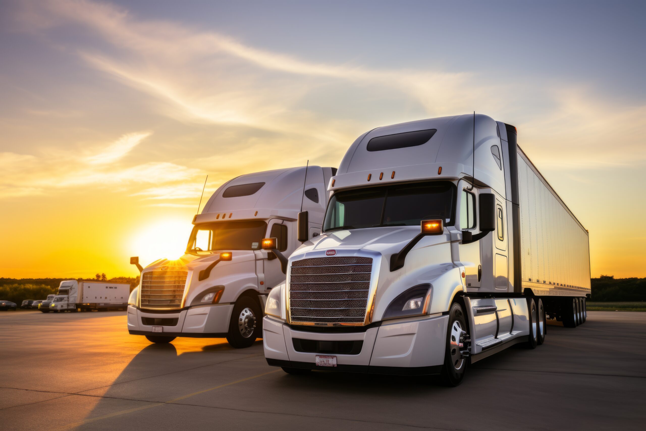 Logistic center cargo trucks transportation shipping lorry delivery freight semi-truck road carrier warehouse storage vehicle load shipment delivery container van fast transport commercial business. High quality photo