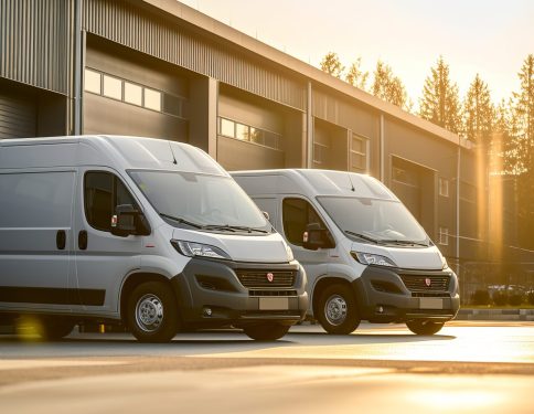 Cargo van waiting at logistic center, delivery minivan prepped for route, transportation concept